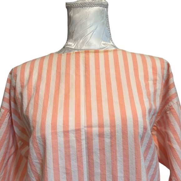 Vintage 60s Pink White Striped Top Womens Sz Large Drawstring Waist Barbiecore - Picture 5 of 15